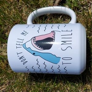 Shark Mug Don't Tell Me To Smile white gray pink coffee cup